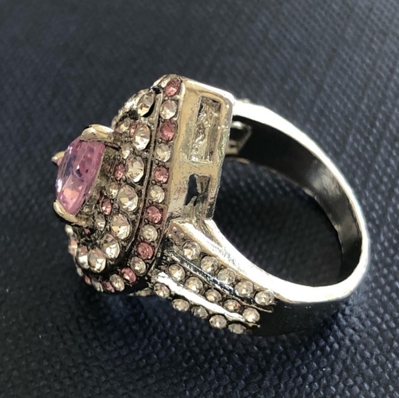 .925 SILVER TEARDROP PINK SAPPHIRE ZIRCONIA COCKTAIL RING SIZE 6 c - Picture 5 of 5